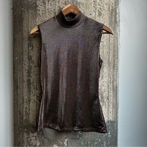Kenzo Mock Neck Copper Metallic Short Sleeve Top Size 38